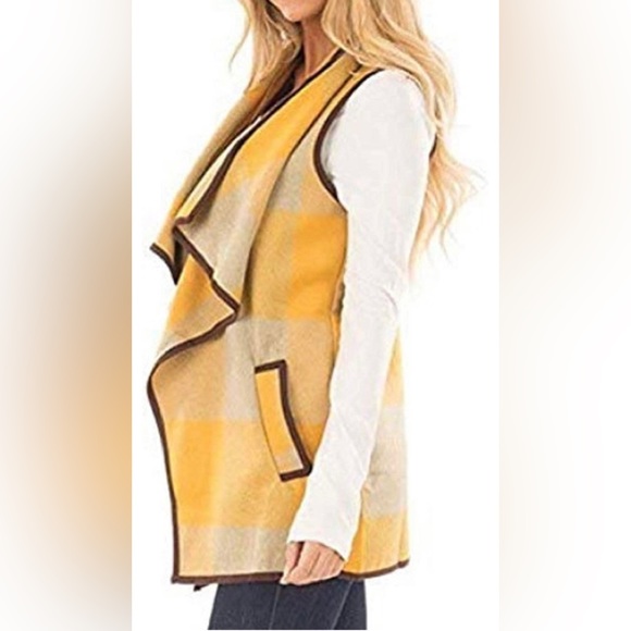 Women's soft Yellow/Gray/Brown Plaid Vest - Picture 4 of 8